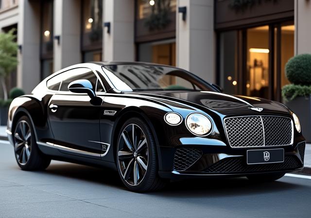 Lujoso Bentley Continental GT negro en un entorno urbano.