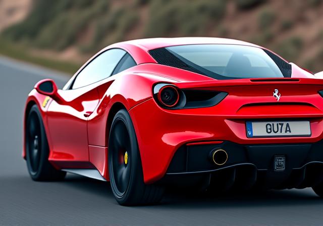 Ferrari 488 Pista rojo brillante visto de perfil.