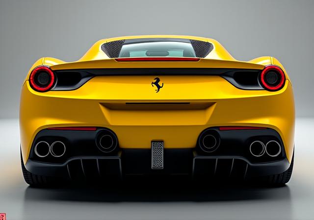 Vista trasera de un Ferrari F8 Tributo amarillo.